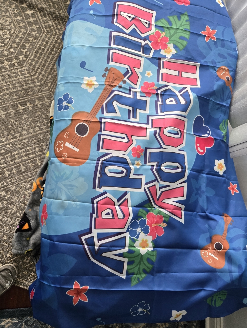 Hawaii Bright Blue Kids Bedding with Ukulele Print